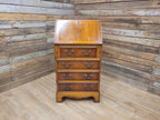 Walnut Veneer Petite Bureau Four Drawers Bracket Feet Vintage