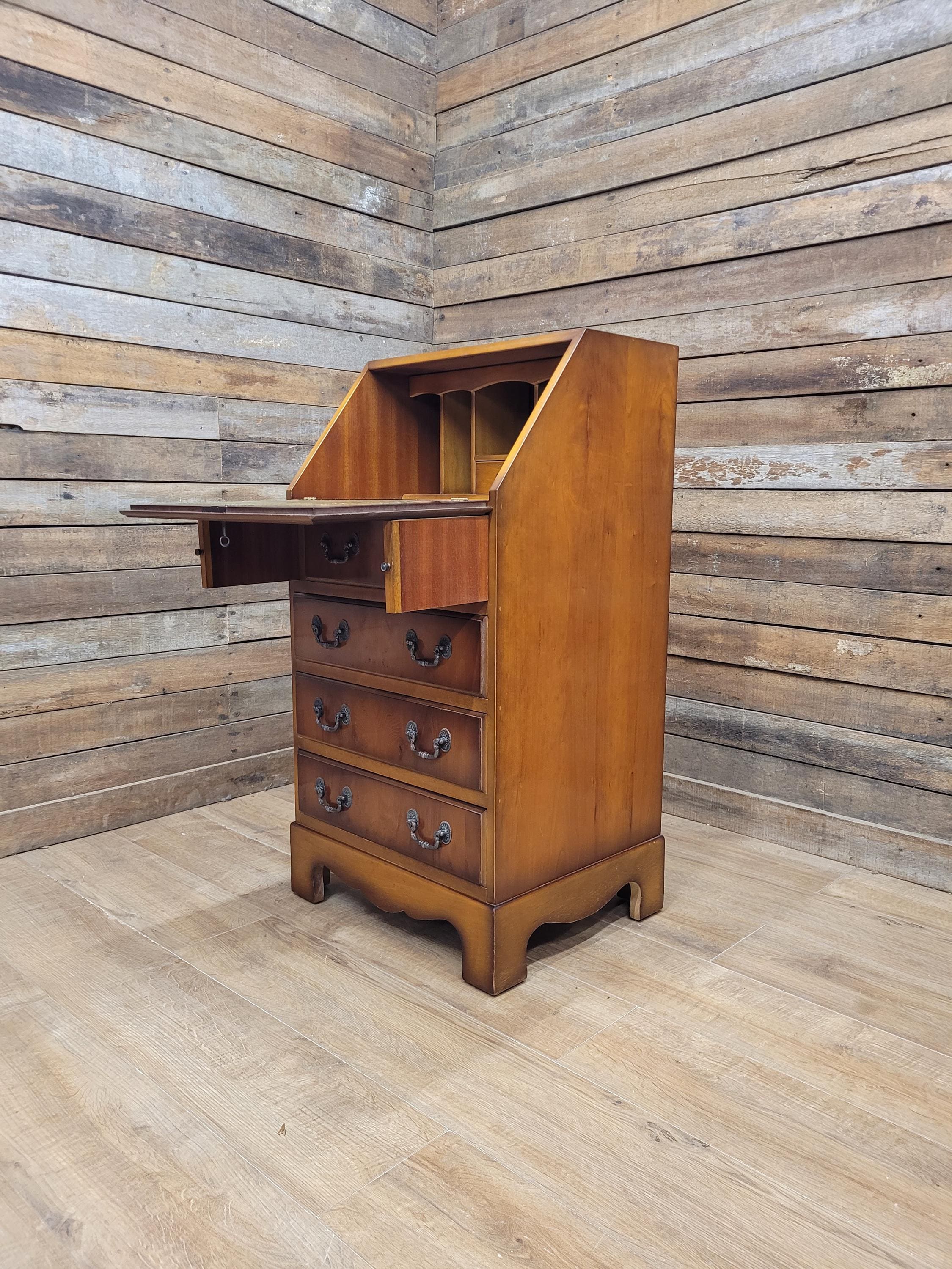 Walnut Veneer Petite Bureau Four Drawers Bracket Feet Vintage