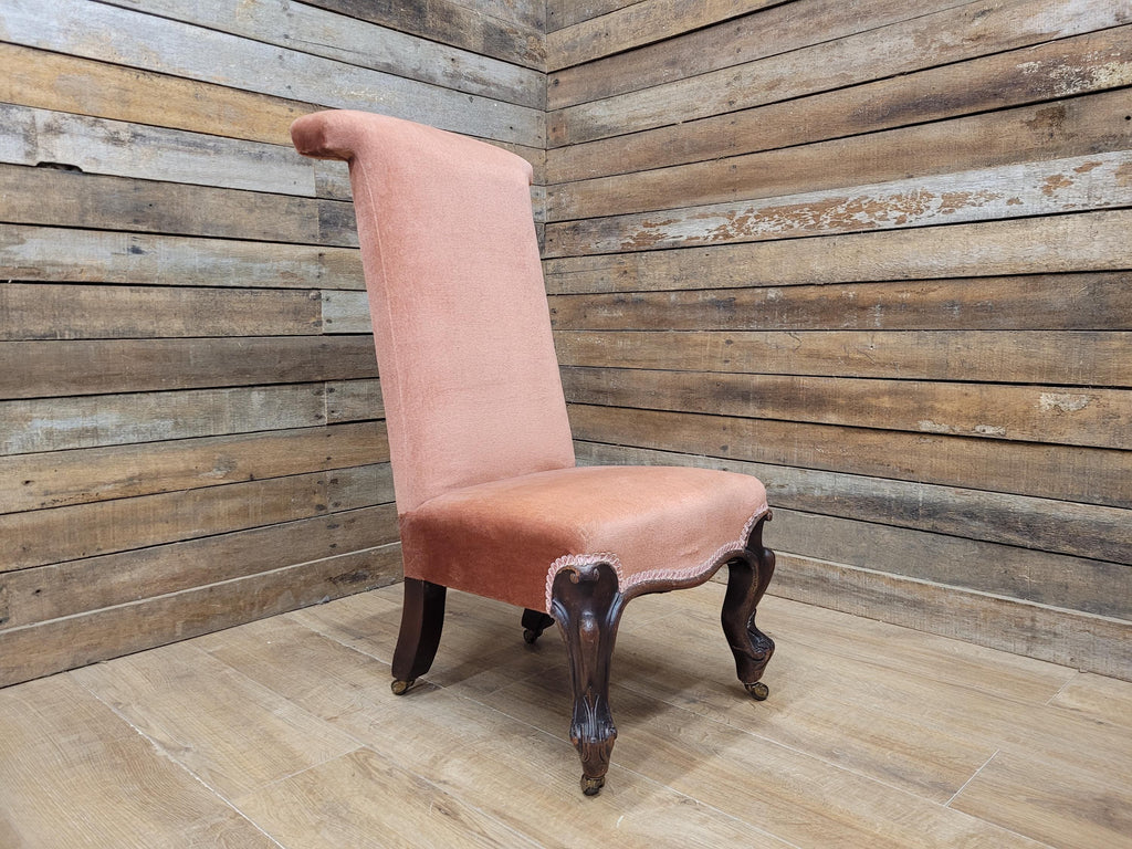 Victorian Style Slipper Chair Upholstered Scroll Back Cabriole Legs