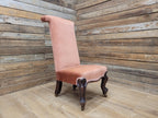 Victorian Style Slipper Chair Upholstered Scroll Back Cabriole Legs