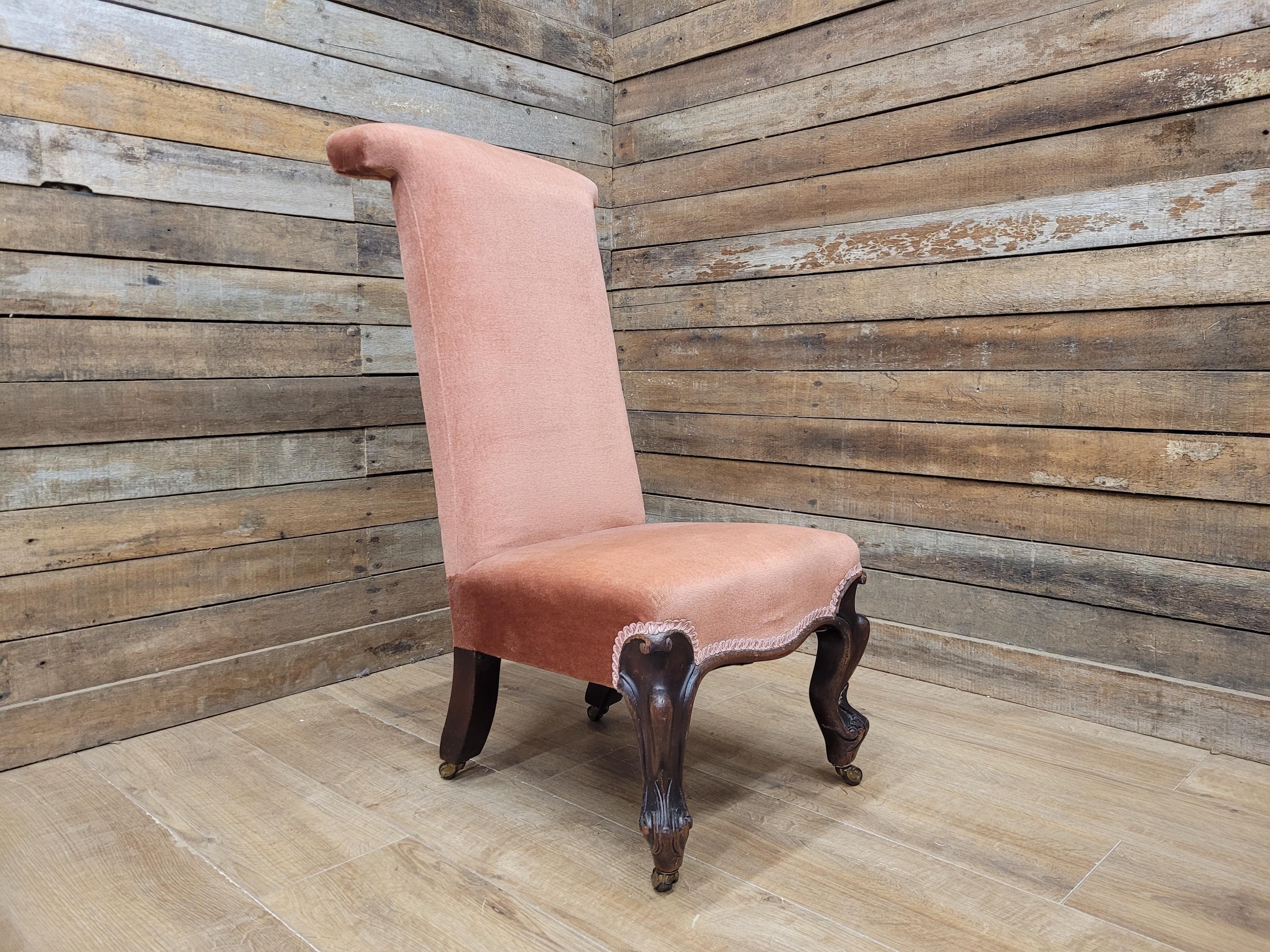 Victorian Style Slipper Chair Upholstered Scroll Back Cabriole Legs
