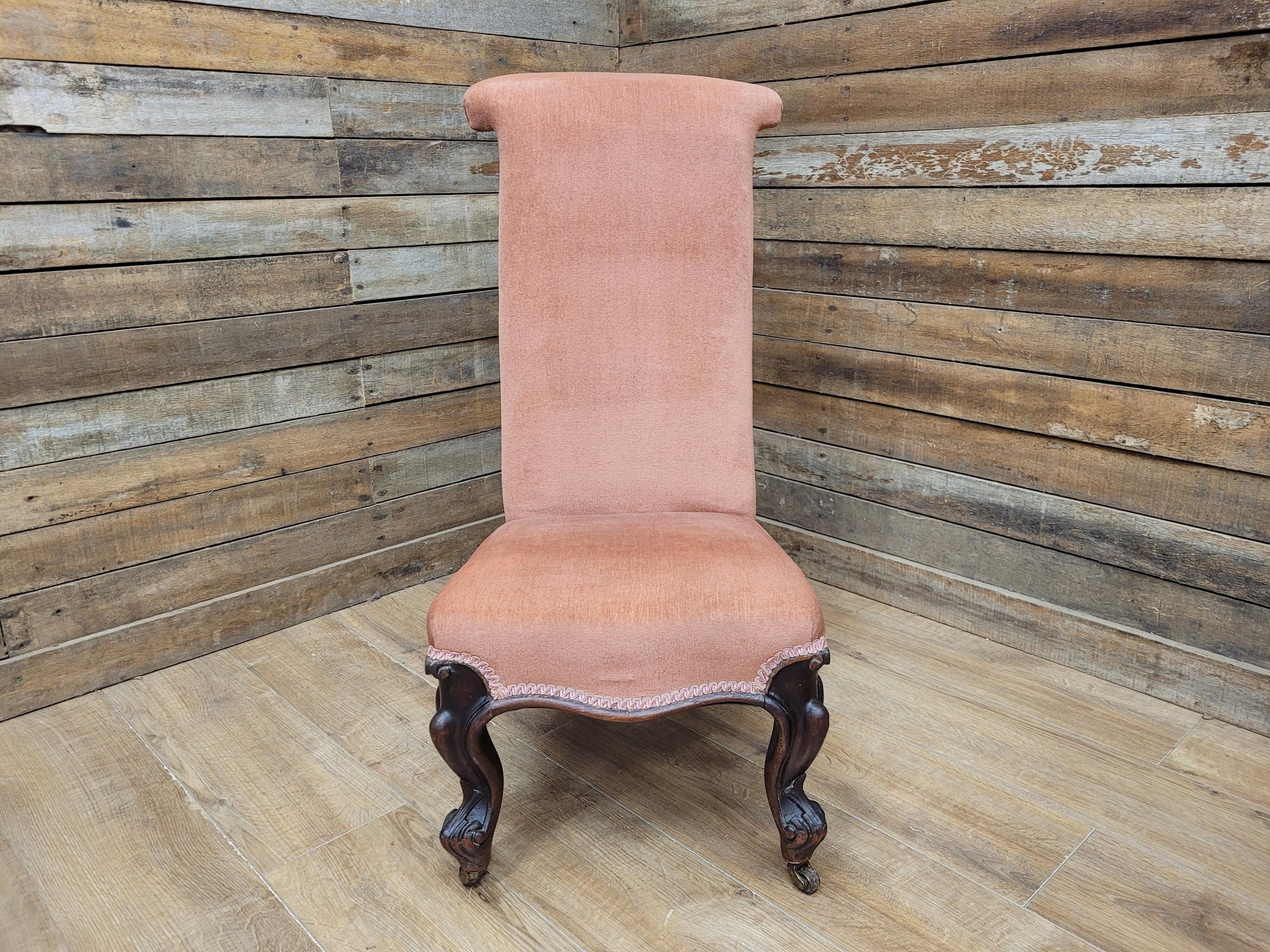 Victorian Style Slipper Chair Upholstered Scroll Back Cabriole Legs