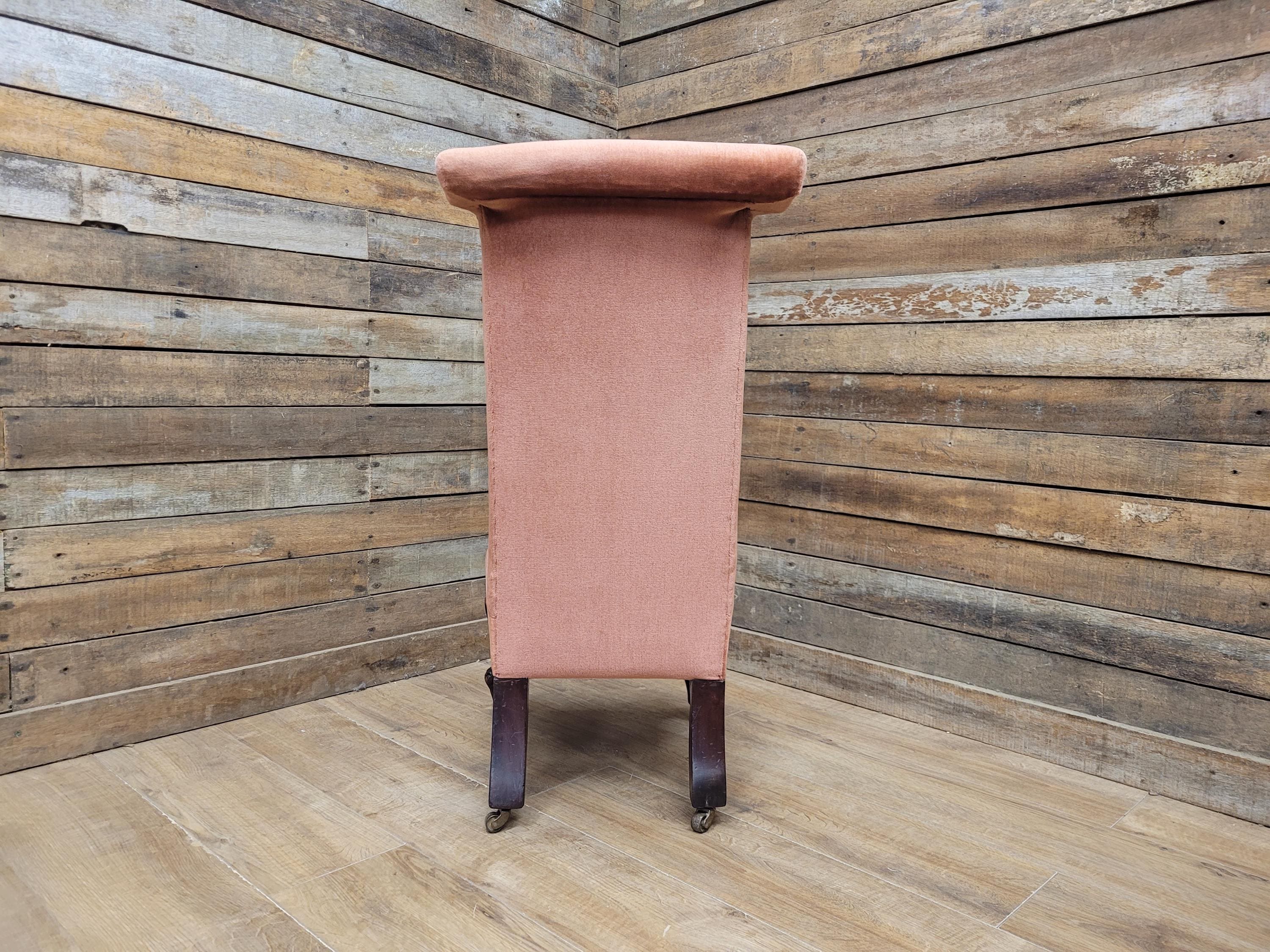 Victorian Style Slipper Chair Upholstered Scroll Back Cabriole Legs