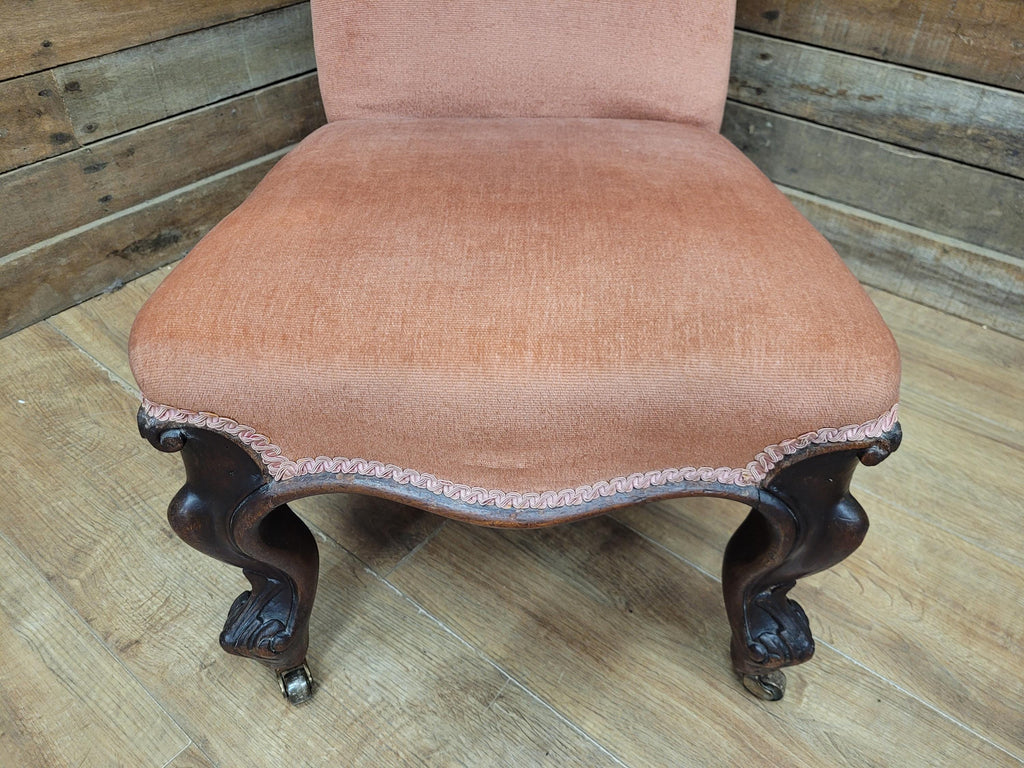 Victorian Style Slipper Chair Upholstered Scroll Back Cabriole Legs
