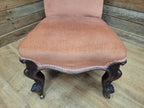 Victorian Style Slipper Chair Upholstered Scroll Back Cabriole Legs
