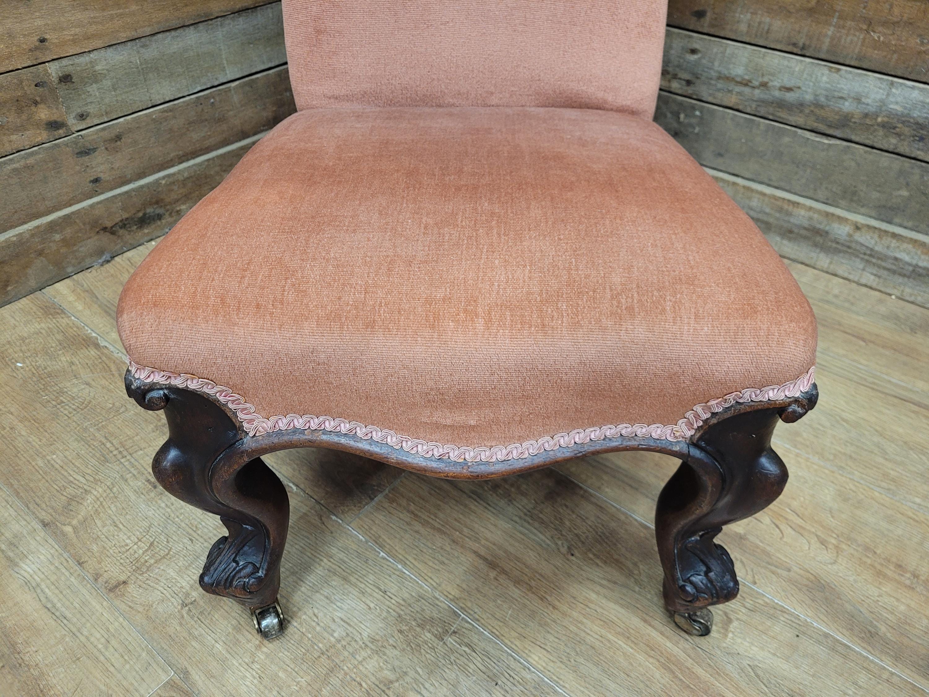 Victorian Style Slipper Chair Upholstered Scroll Back Cabriole Legs