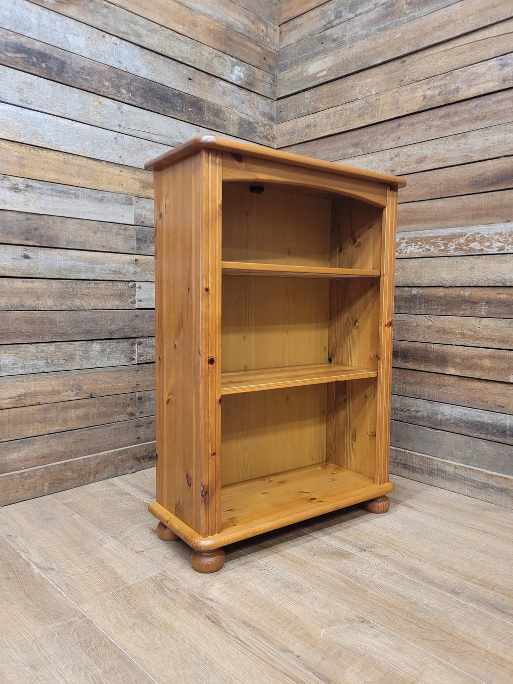 Pine Bookcase Two Adjustable Shelving Unit Storage Shelves Bun Feet