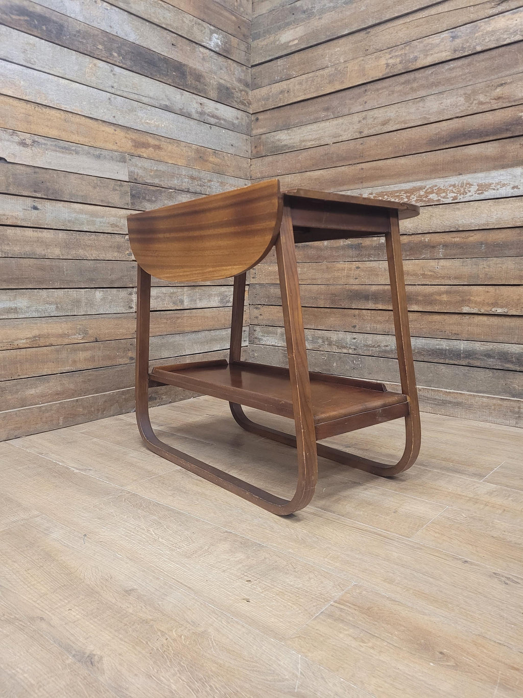 E&S Tea Trolley Teak Mid Century Folding Drop Leaf Stand Cocktail Trolley