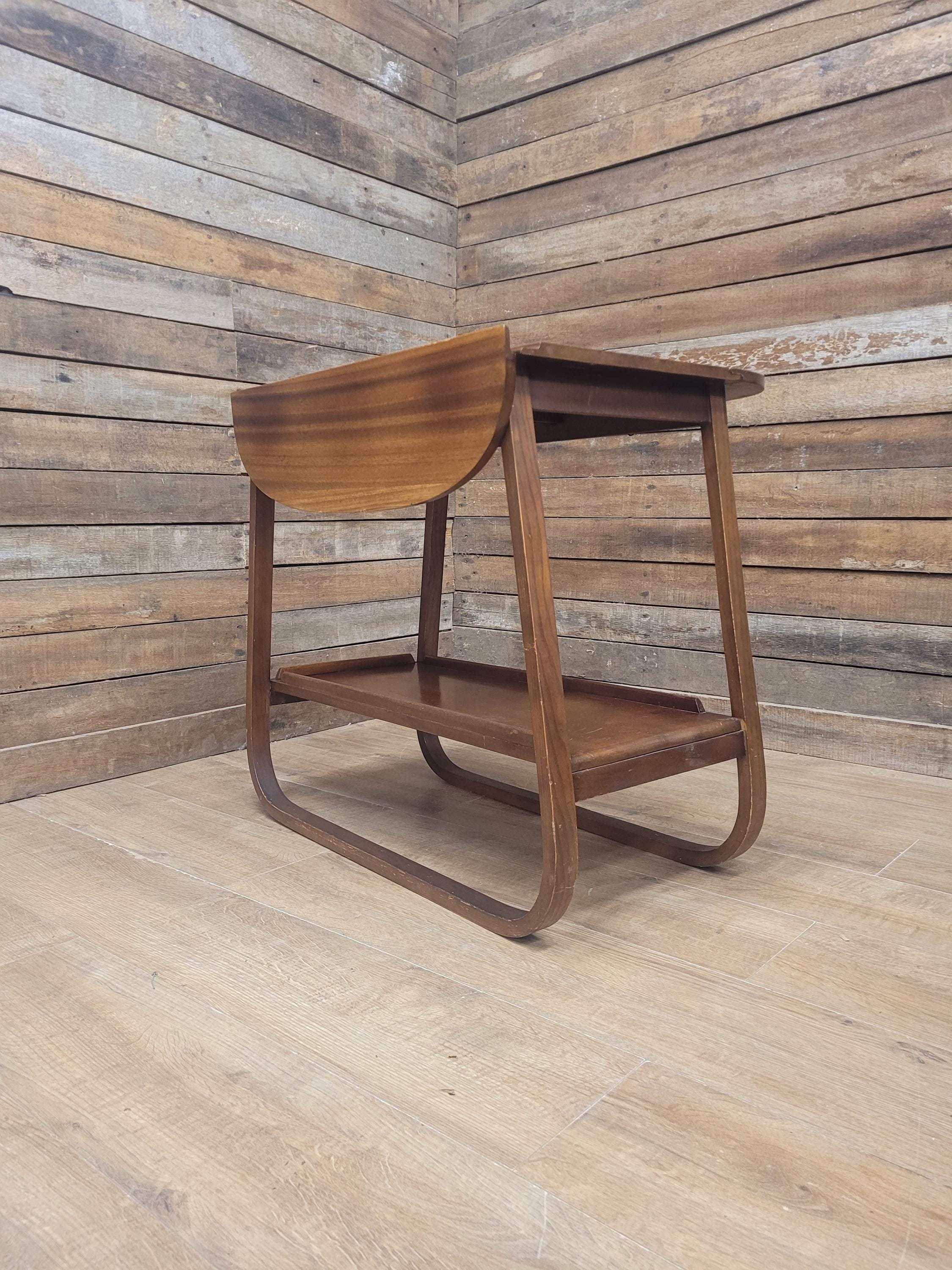 E&S Tea Trolley Teak Mid Century Folding Drop Leaf Stand Cocktail Trolley