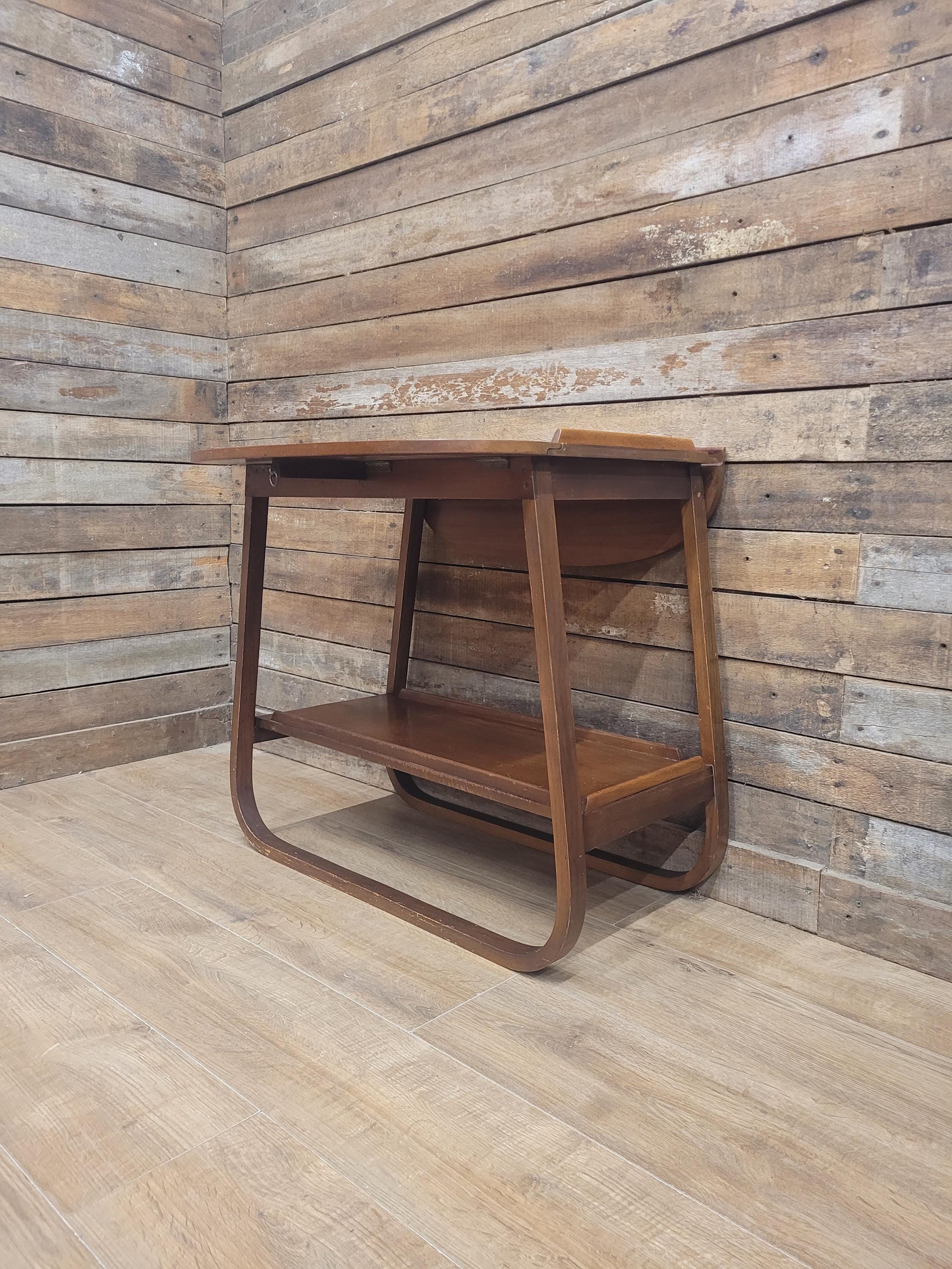 E&S Tea Trolley Teak Mid Century Folding Drop Leaf Stand Cocktail Trolley
