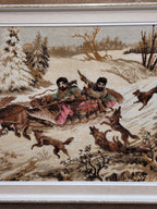 Vintage Tapestry Wall Hanging Framed Hunting Scene Large Textile Art