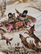 Vintage Tapestry Wall Hanging Framed Hunting Scene Large Textile Art