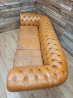 Chesterfield Sofa Tan Leather Buttoned Vintage Distressed Three Seat