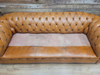 Chesterfield Sofa Tan Leather Buttoned Vintage Distressed Three Seat