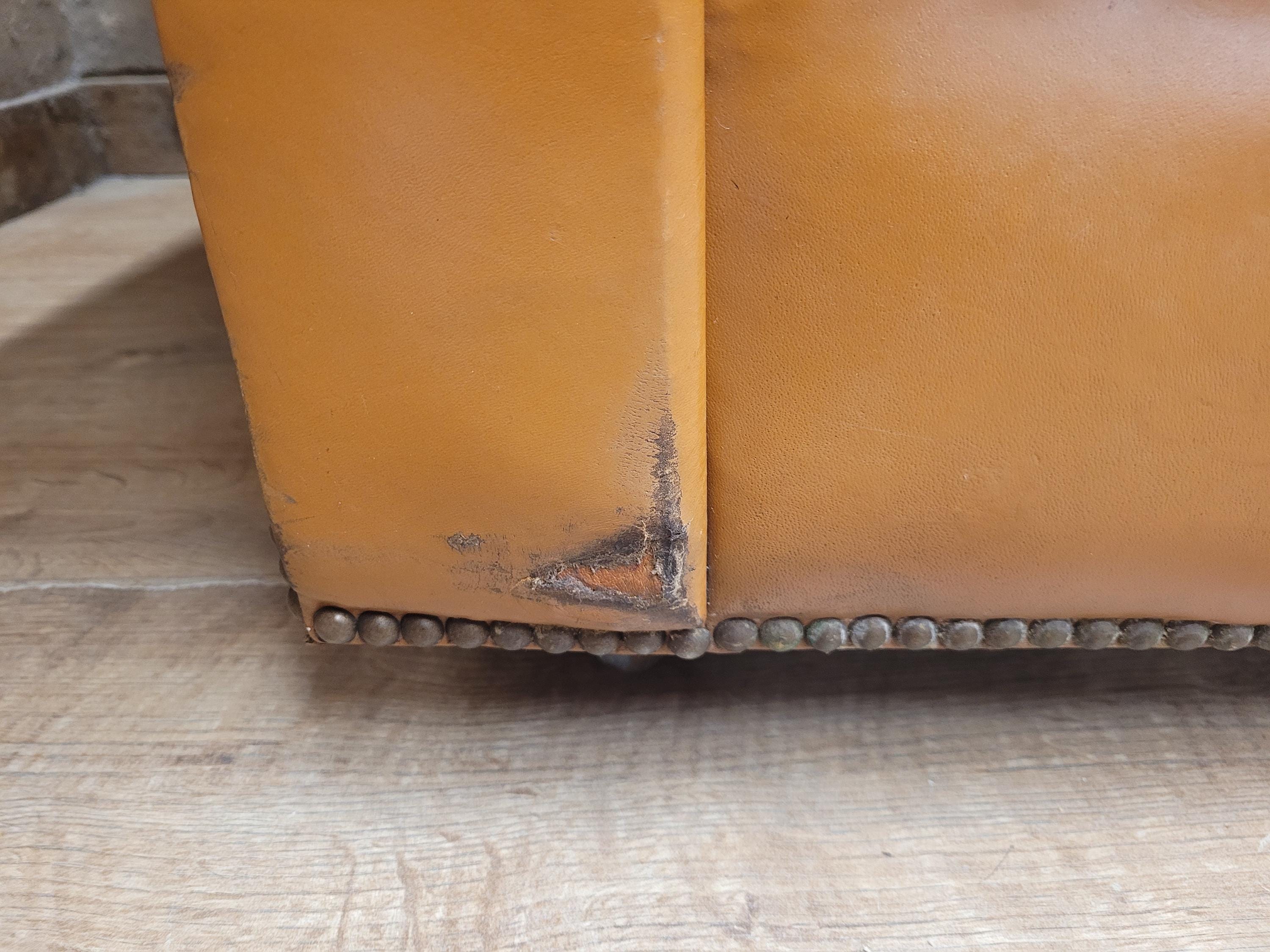 Chesterfield Sofa Tan Leather Buttoned Vintage Distressed Three Seat