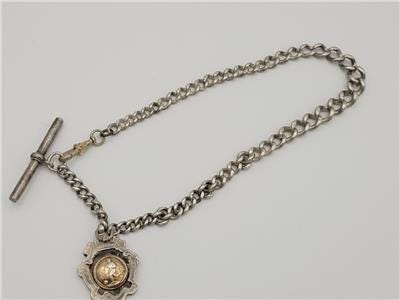 Silver Albert Chain Hallmarked 1923 Fob Pendant Antique Link