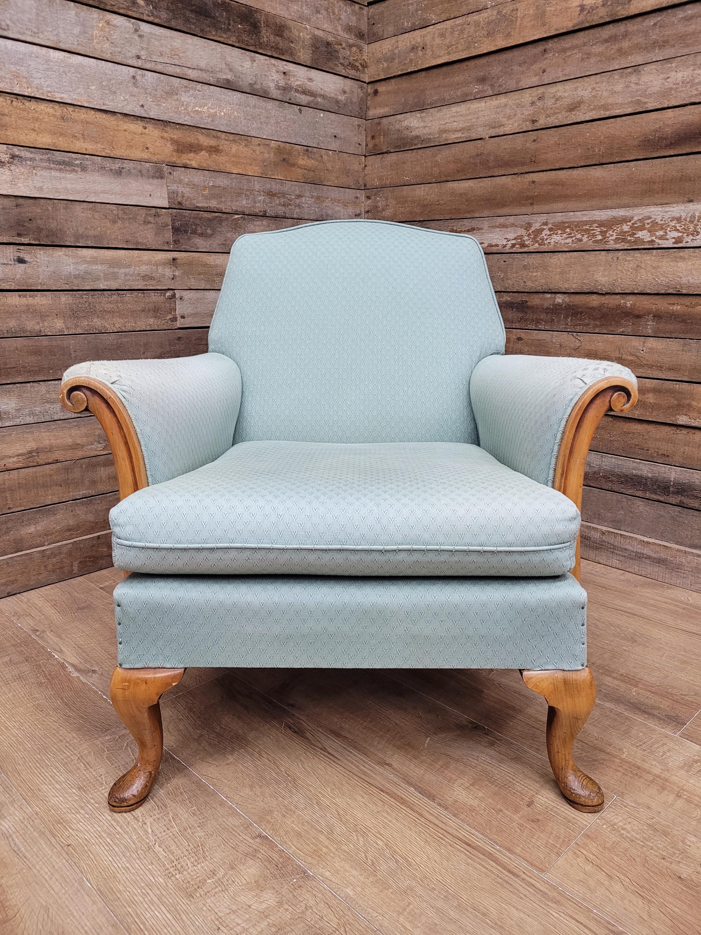 Criterion Cord Upholstered Armchair Queen Anne Lounge Chair Vintage Armchair