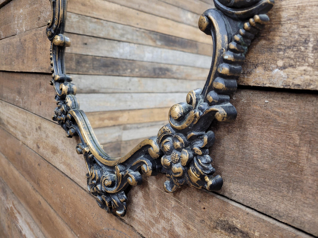 Rococo Style Resin Wall Mirror Vintage Black Gold Decorative Frame