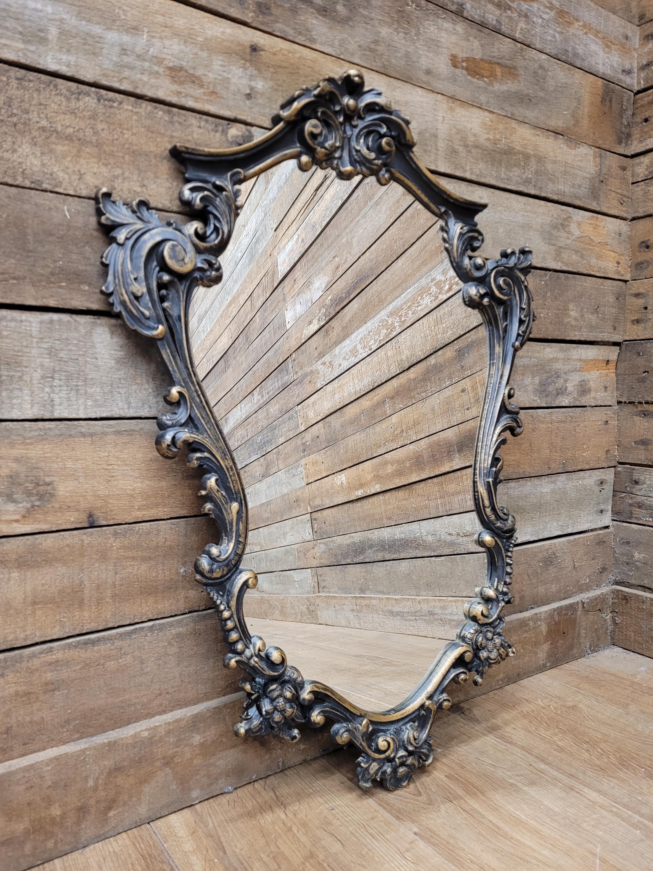 Rococo Style Resin Wall Mirror Vintage Black Gold Decorative Frame