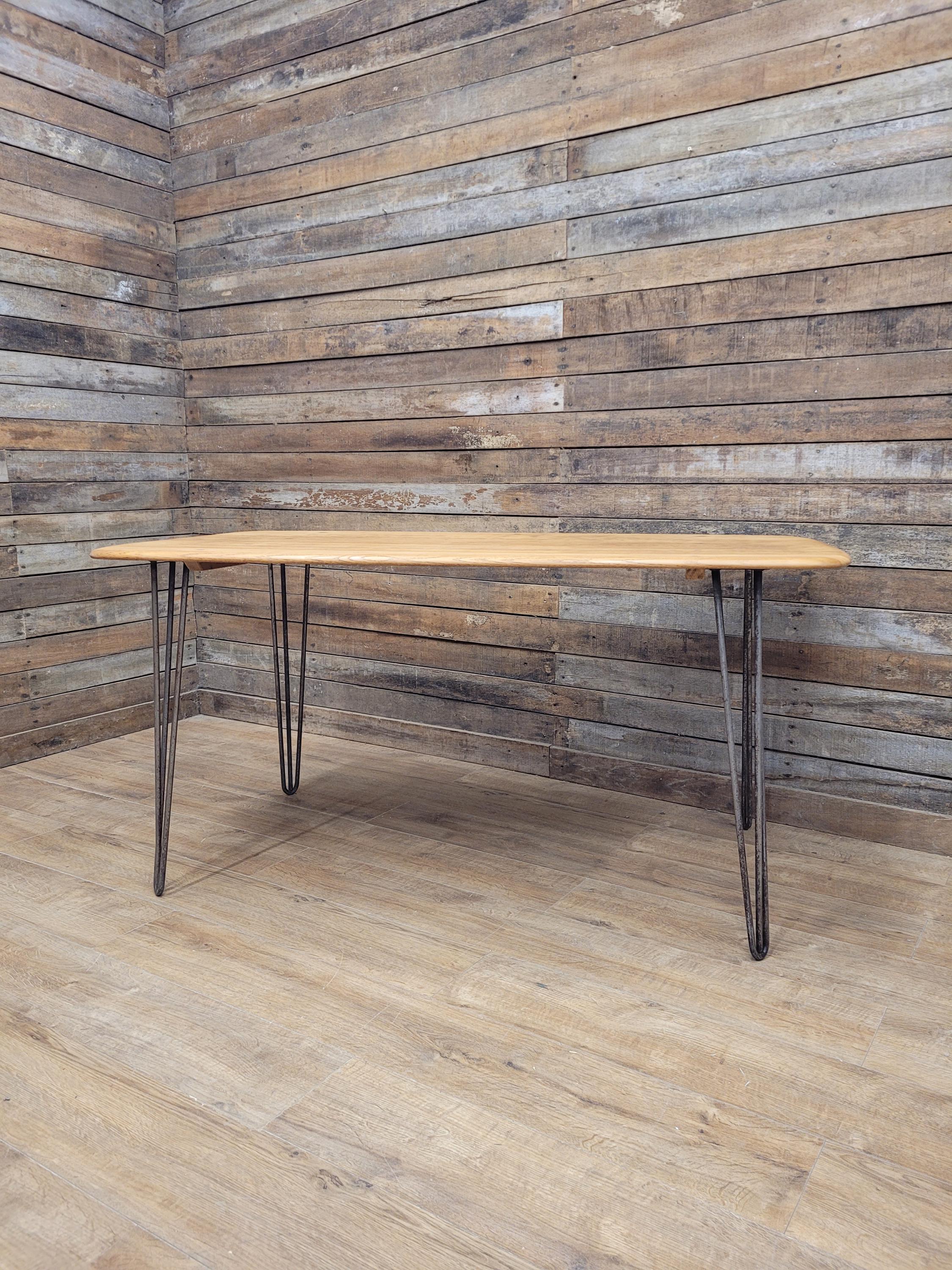 Ercol Blonde Elm Dining Table Industrial Hairpin Legs Rustic Kitchen Table