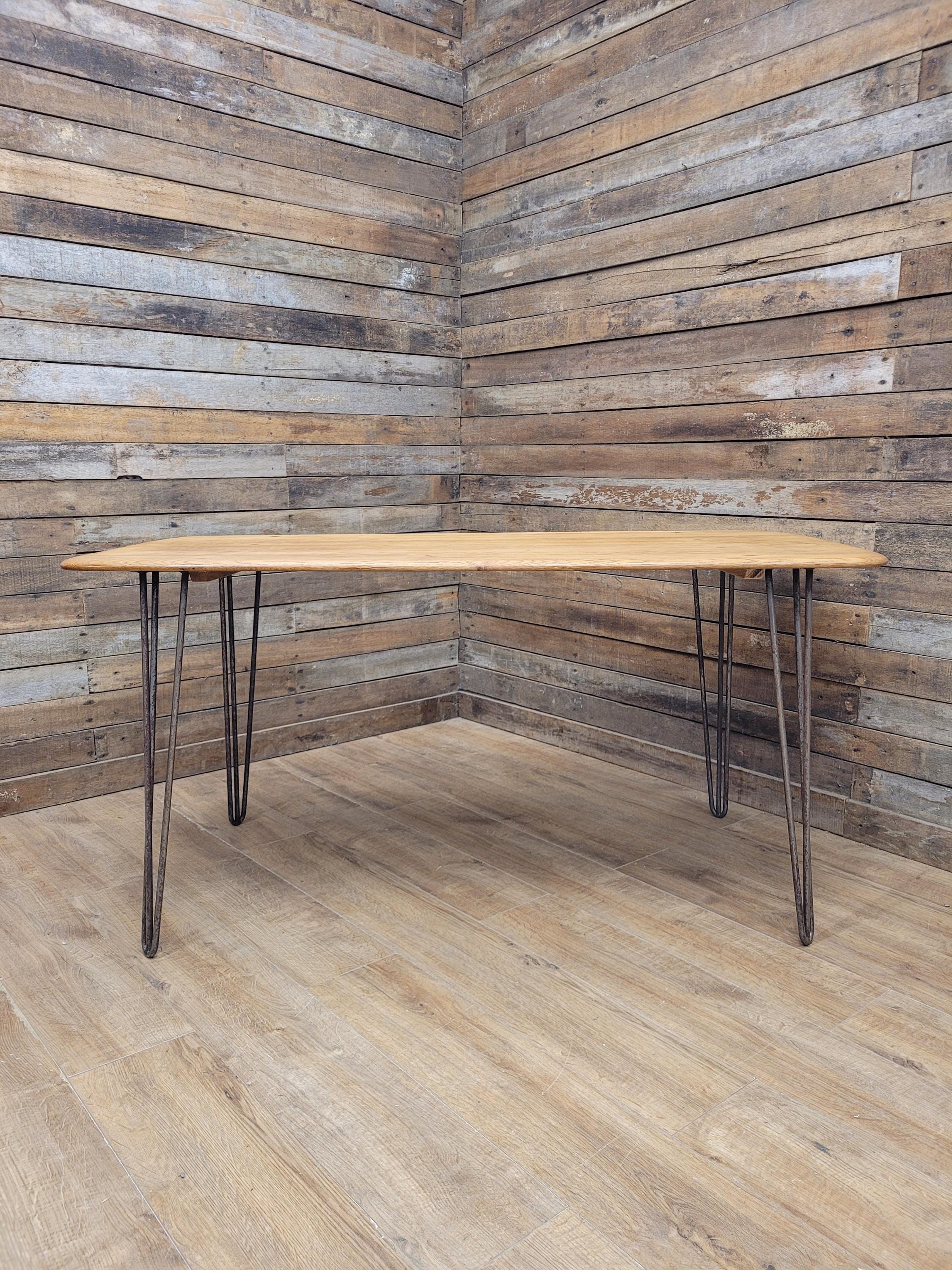 Ercol Blonde Elm Dining Table Industrial Hairpin Legs Rustic Kitchen Table
