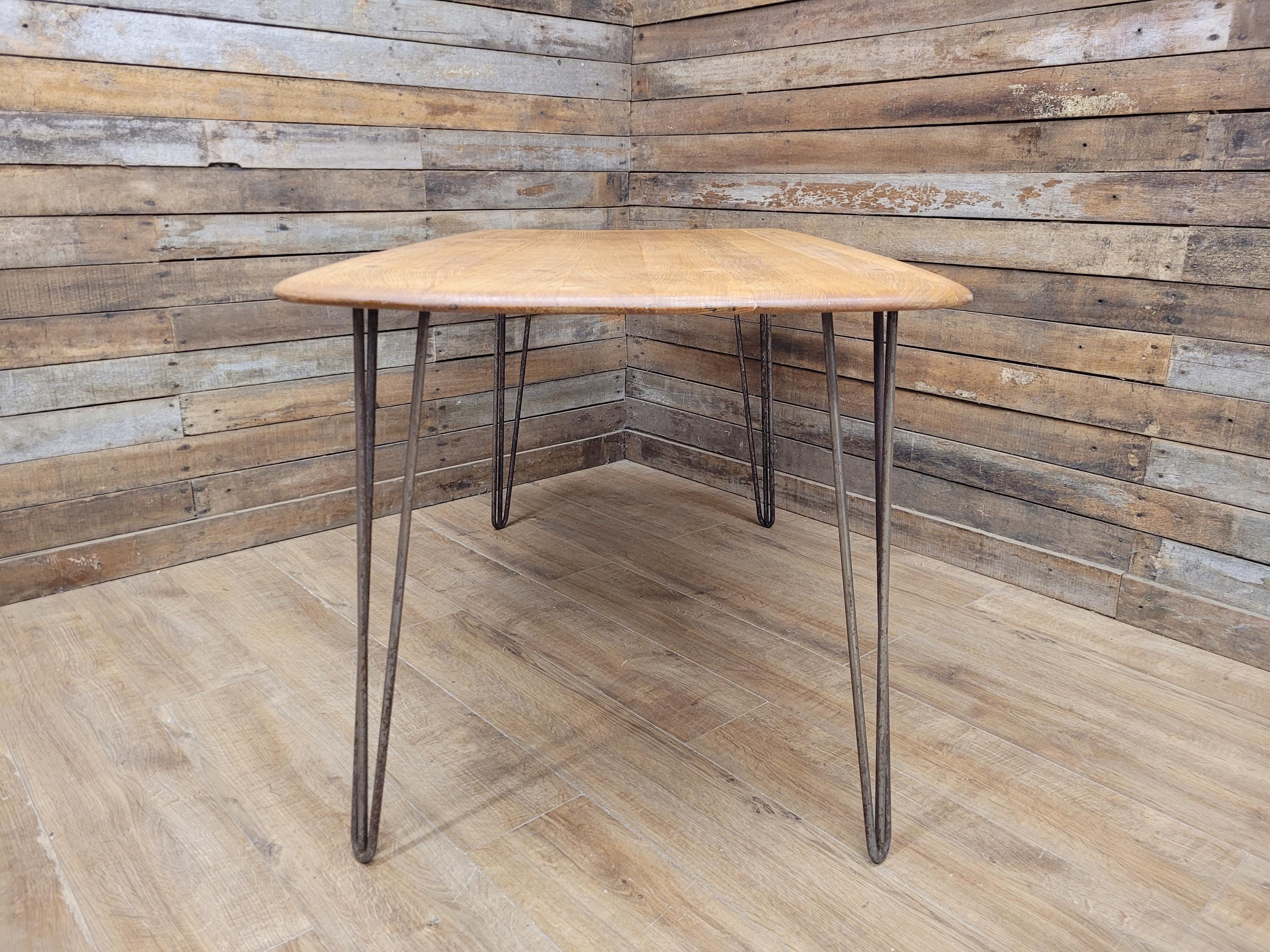 Ercol Blonde Elm Dining Table Industrial Hairpin Legs Rustic Kitchen Table