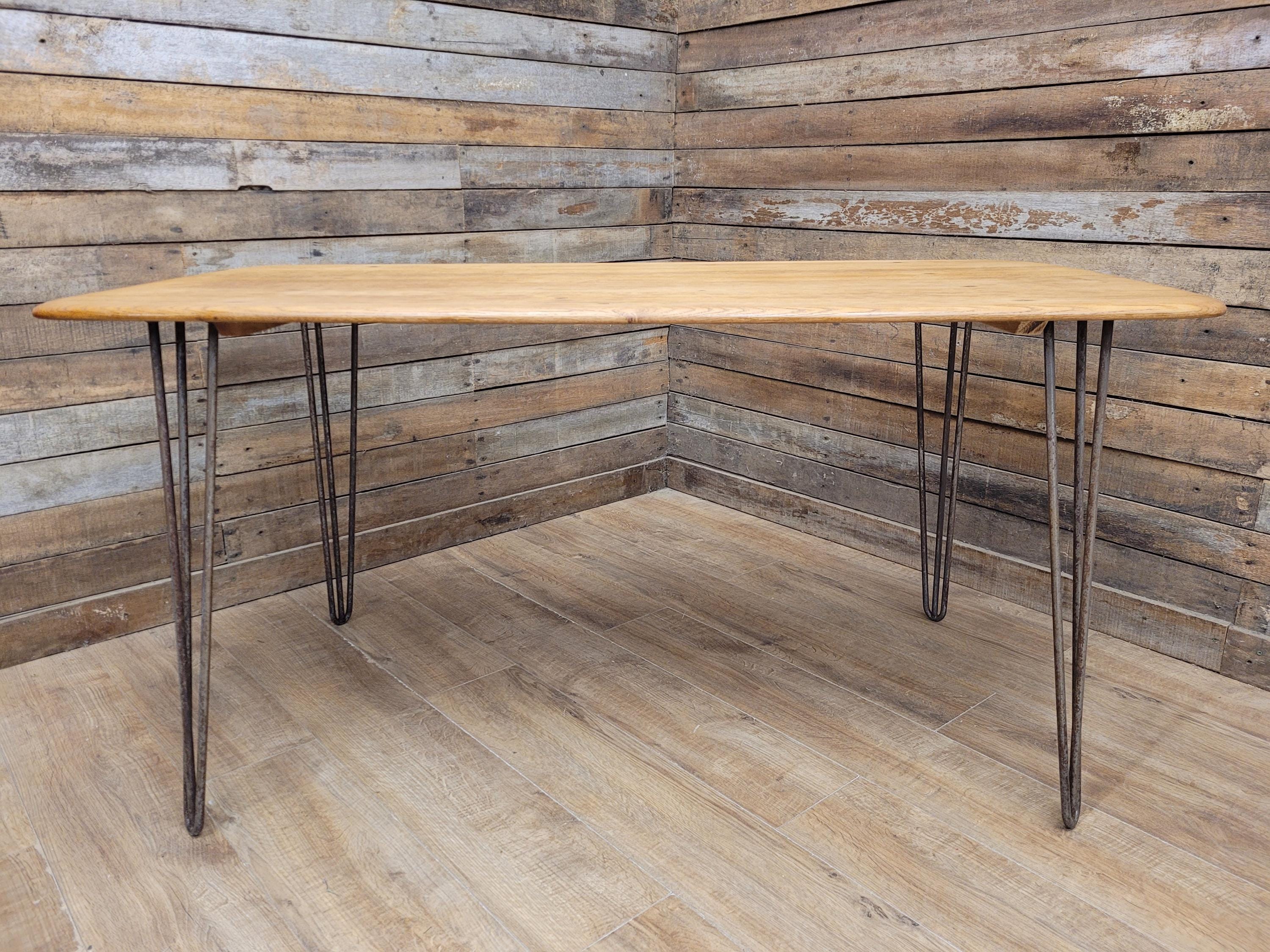 Ercol Blonde Elm Dining Table Industrial Hairpin Legs Rustic Kitchen Table