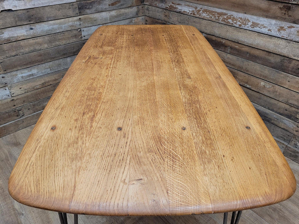 Ercol Blonde Elm Dining Table Industrial Hairpin Legs Rustic Kitchen Table