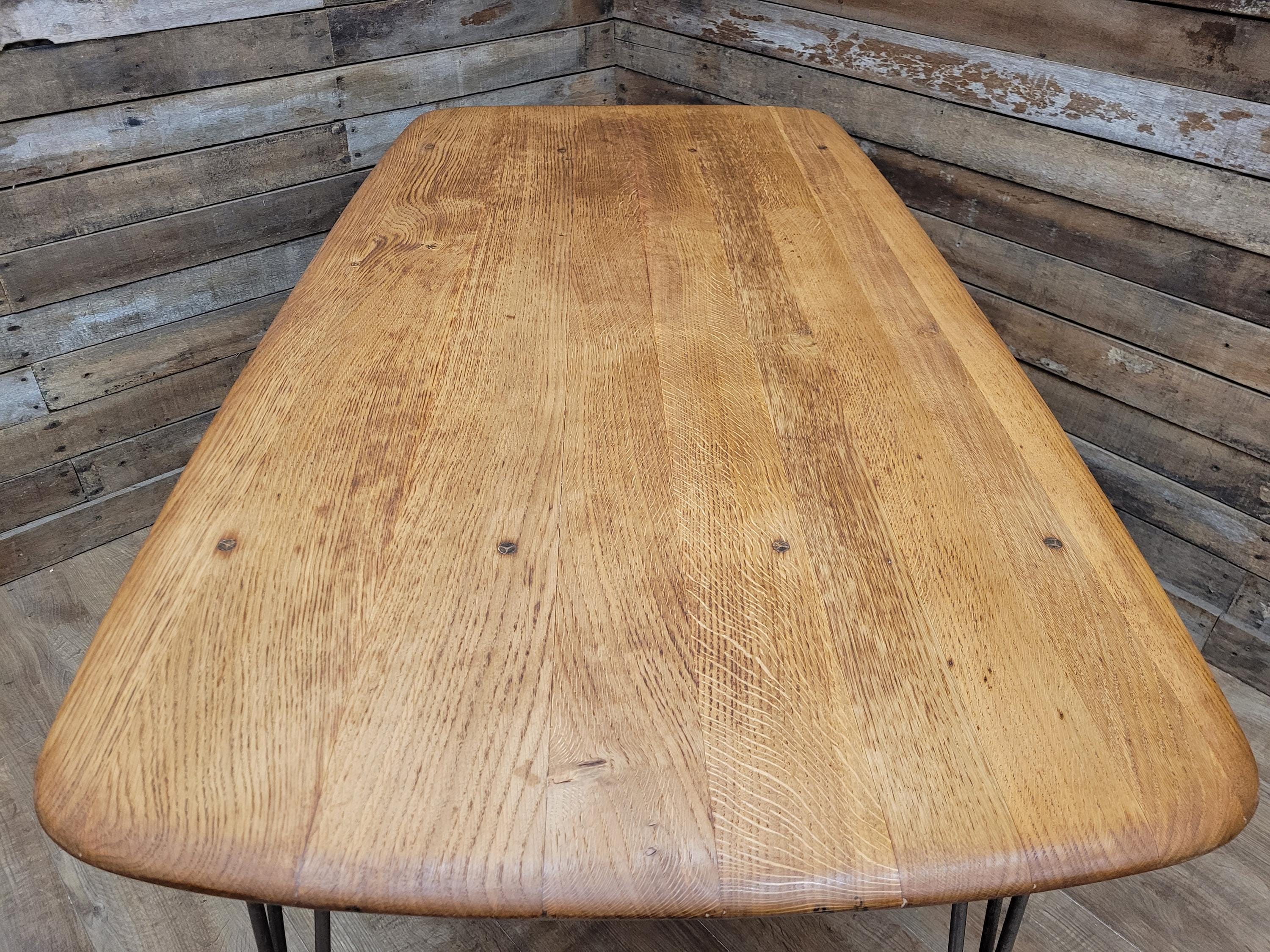 Ercol Blonde Elm Dining Table Industrial Hairpin Legs Rustic Kitchen Table
