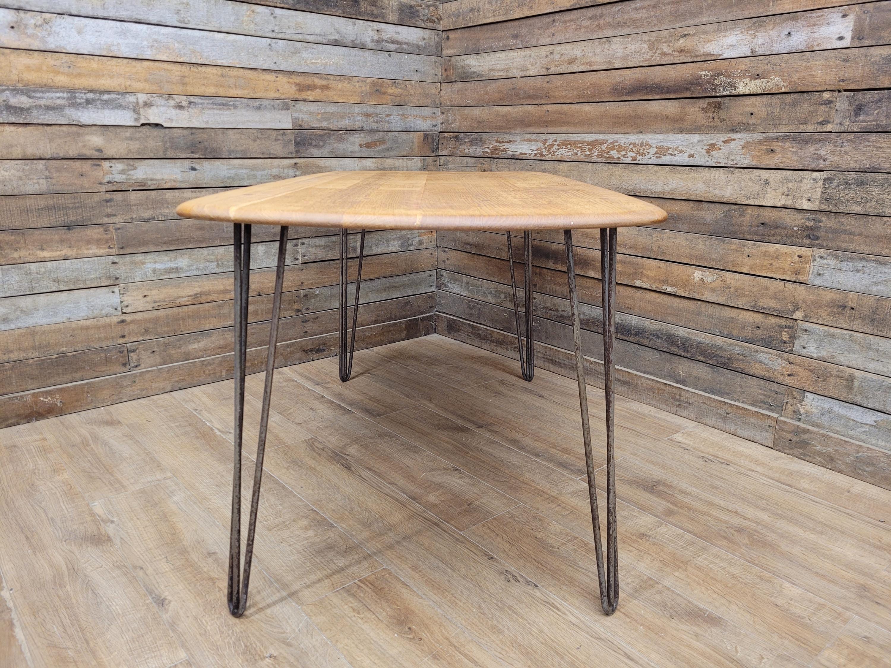Ercol Blonde Elm Dining Table Industrial Hairpin Legs Rustic Kitchen Table