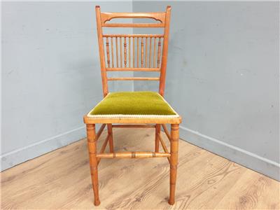 Wooden Spindle Back Chair Velvet Seat Arts Crafts Vintage