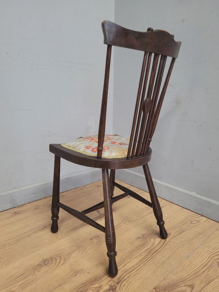 Edwardian Spindle Back Chair Upholstered Seat Antique Bedroom Chair