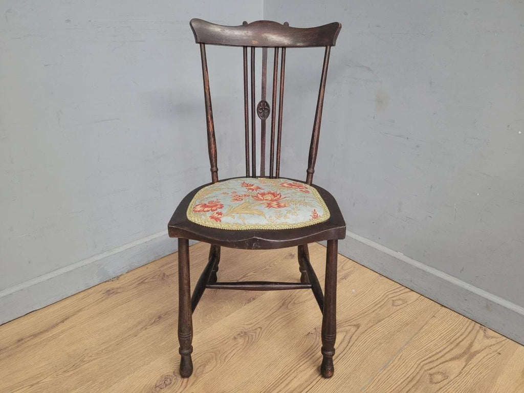 Edwardian Spindle Back Chair Upholstered Seat Antique Bedroom Chair