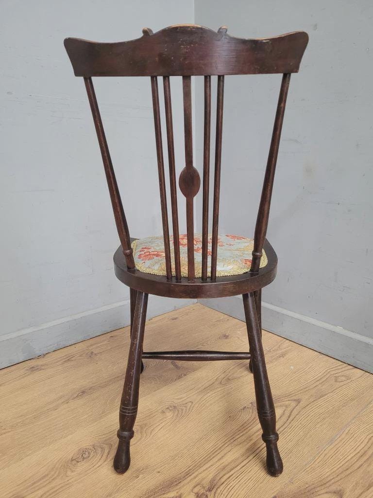 Edwardian Spindle Back Chair Upholstered Seat Antique Bedroom Chair