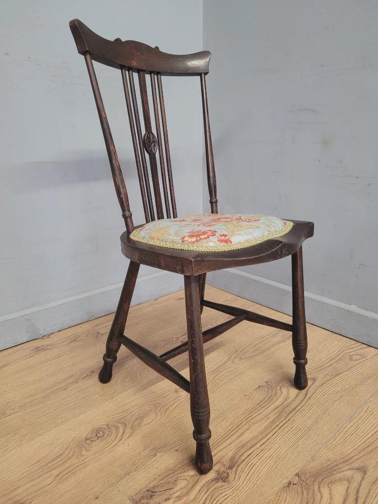 Edwardian Spindle Back Chair Upholstered Seat Antique Bedroom Chair