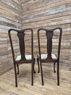 Pair Mahogany Queen Anne Chairs Upholstered Seats Hall Bedroom Chairs Vintage