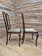 Pair Mahogany Queen Anne Chairs Upholstered Seats Hall Bedroom Chairs Vintage