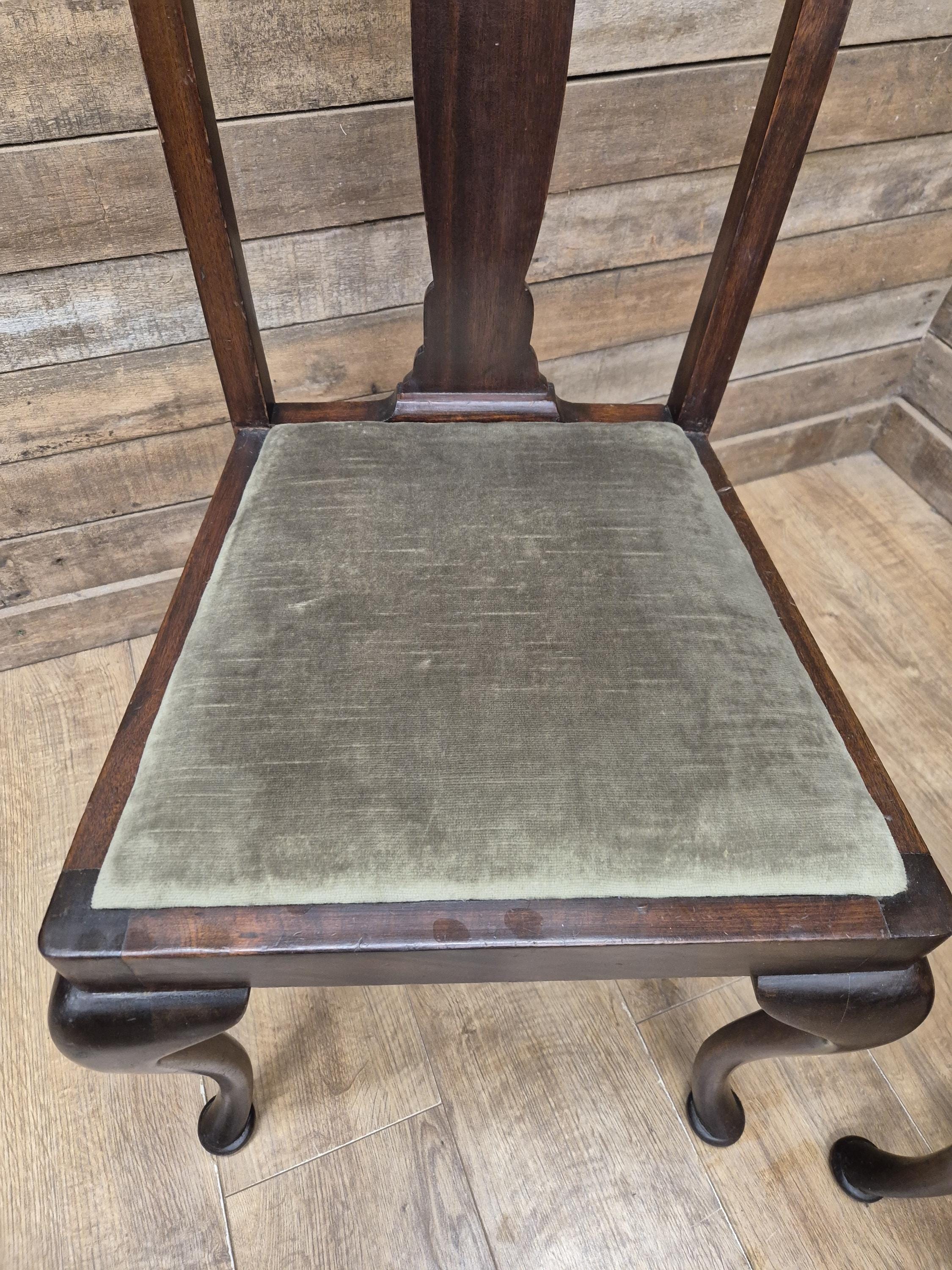 Pair Mahogany Queen Anne Chairs Upholstered Seats Hall Bedroom Chairs Vintage