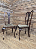 Pair Mahogany Queen Anne Chairs Upholstered Seats Hall Bedroom Chairs Vintage