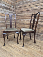 Pair Mahogany Queen Anne Chairs Upholstered Seats Hall Bedroom Chairs Vintage