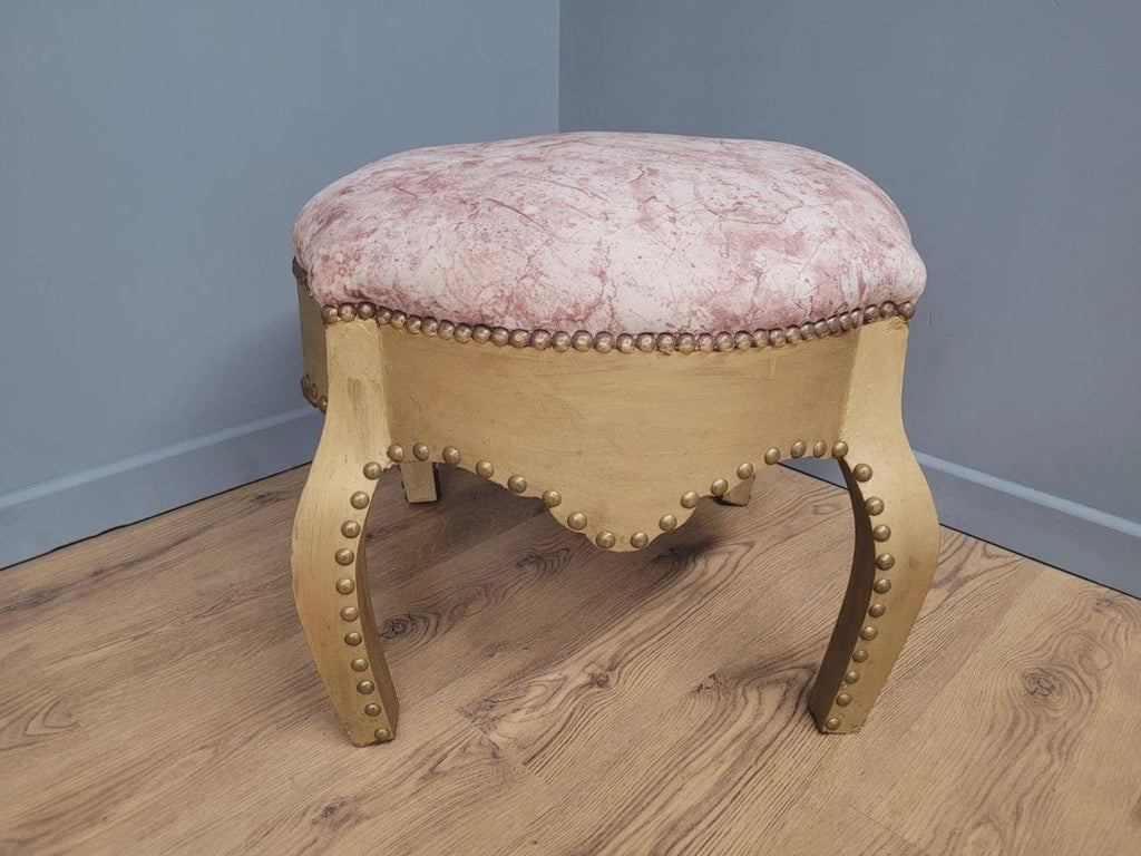 Large Upholstered Footstool Gold Base Boho Style Vintage
