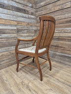 Edwardian Office Armchair Spindle Back Needlepoint Seat Antique Desk Chair