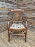 Edwardian Office Armchair Spindle Back Needlepoint Seat Antique Desk Chair
