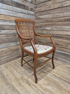 Edwardian Office Armchair Spindle Back Needlepoint Seat Antique Desk Chair