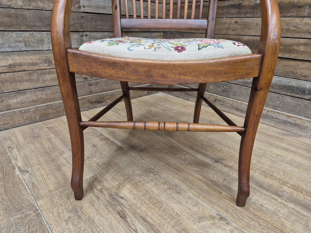 Edwardian Office Armchair Spindle Back Needlepoint Seat Antique Desk Chair