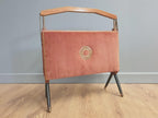 Furnway Magazine Rack Teak Brass Pink Velvet Folding Mid Century Retro Kitsch