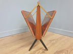Furnway Magazine Rack Teak Brass Pink Velvet Folding Mid Century Retro Kitsch