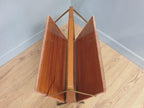 Furnway Magazine Rack Teak Brass Pink Velvet Folding Mid Century Retro Kitsch