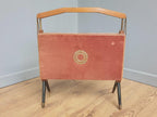 Furnway Magazine Rack Teak Brass Pink Velvet Folding Mid Century Retro Kitsch