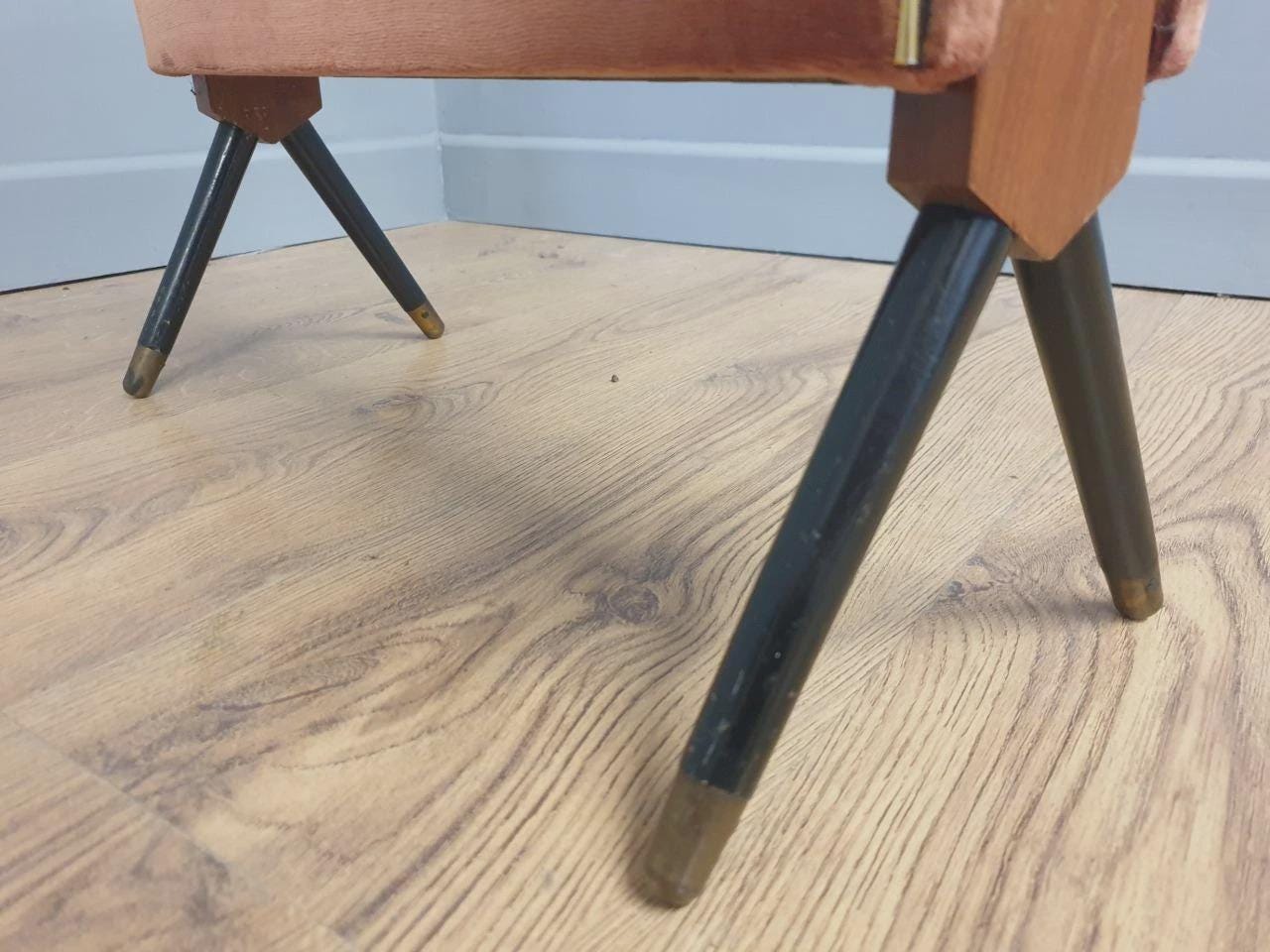 Furnway Magazine Rack Teak Brass Pink Velvet Folding Mid Century Retro Kitsch